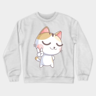 Cute cat with a hand peace Crewneck Sweatshirt